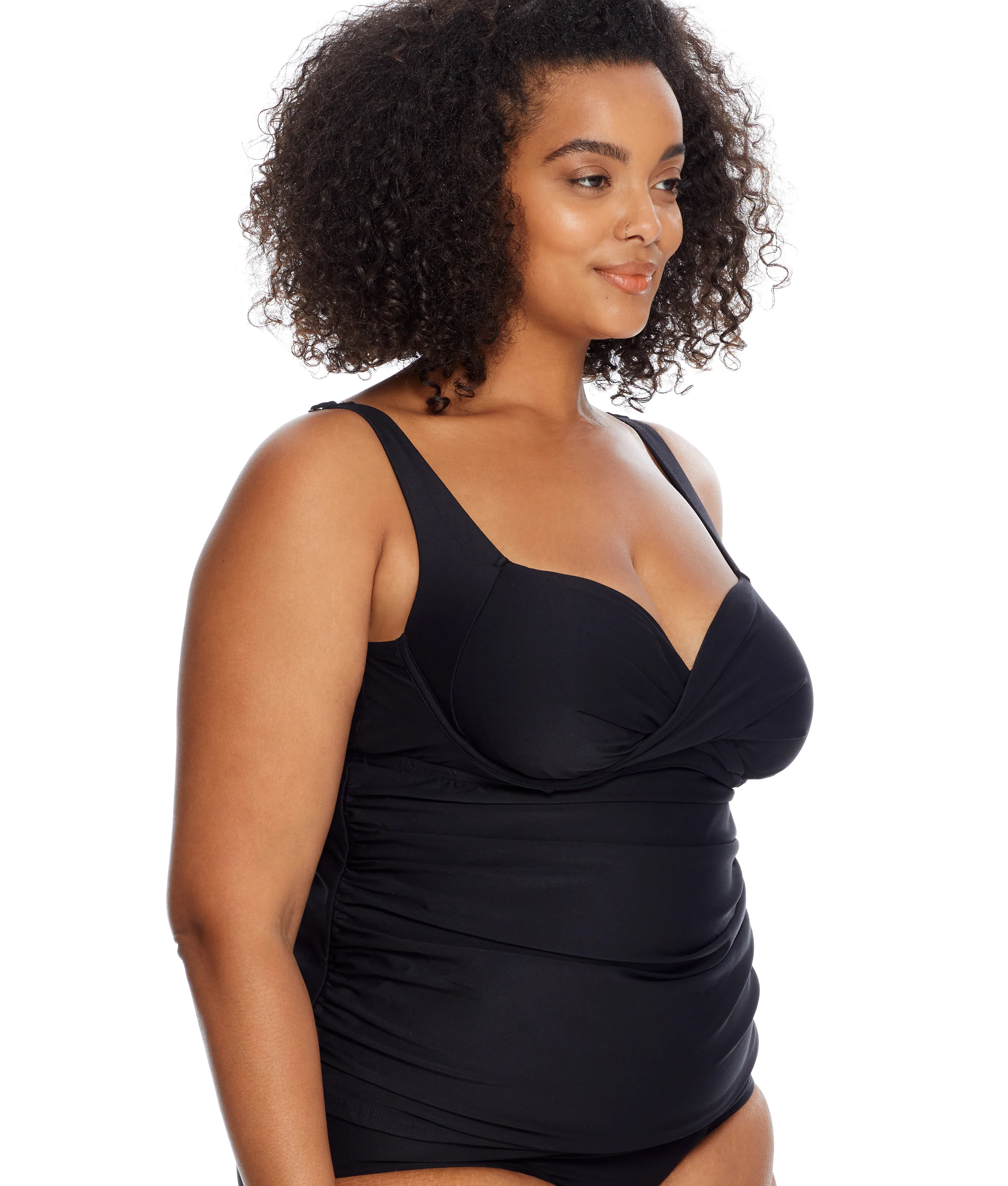 Plus Size Eco Onyx Shirred Underwire Tankini Top - Image 4