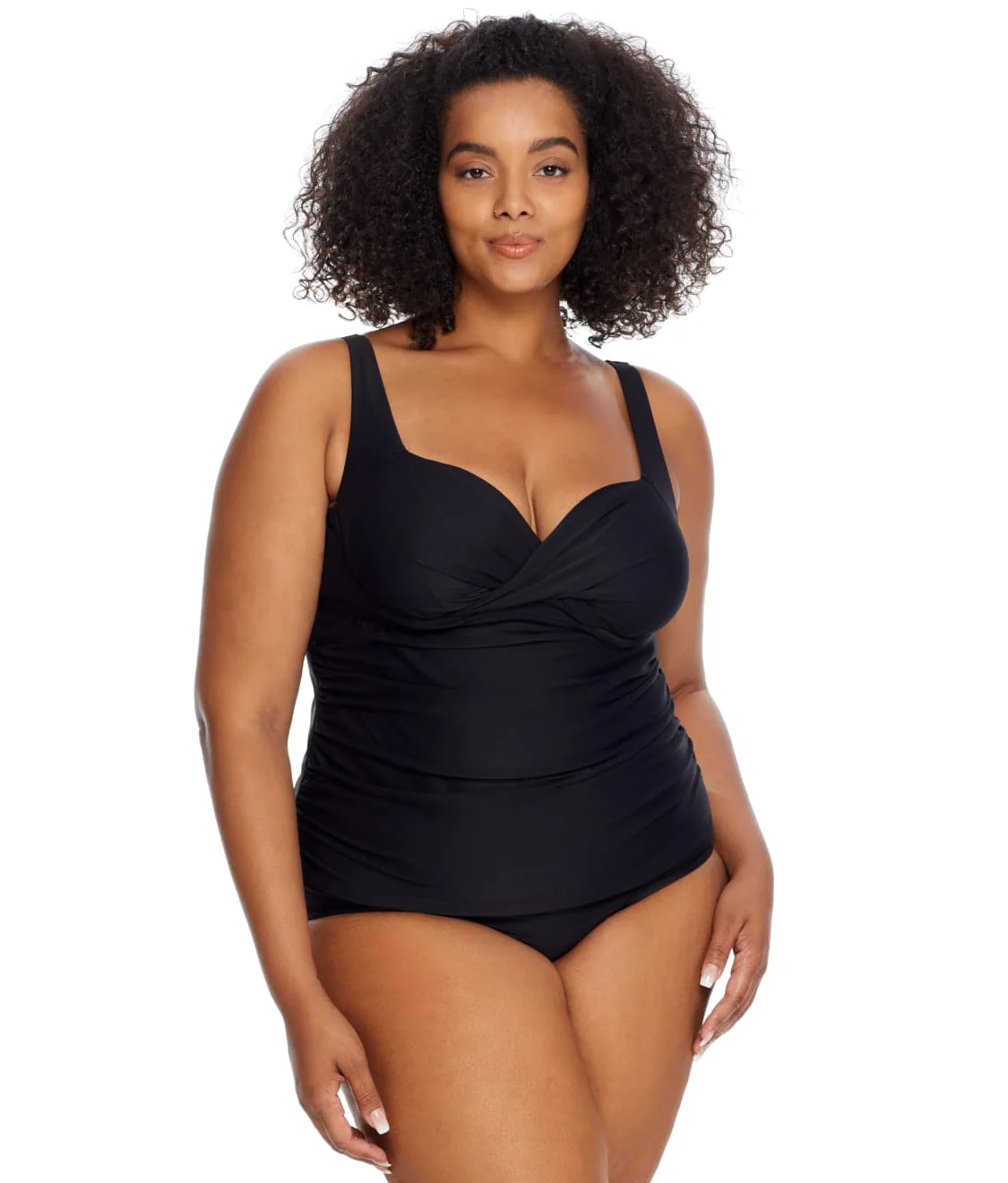 Plus Size Eco Onyx Shirred Underwire Tankini Top - Image 5