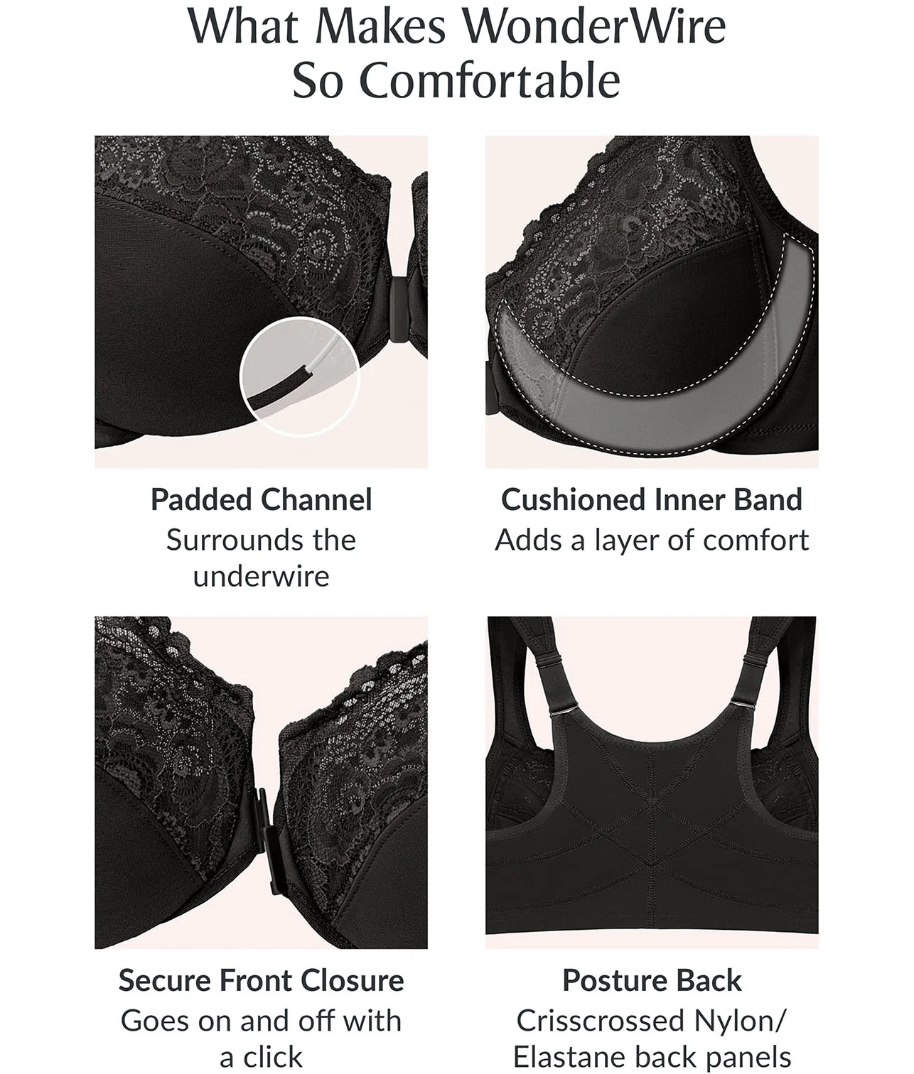 WonderWire Front-Close Posture Back Lace Bra - Image 12