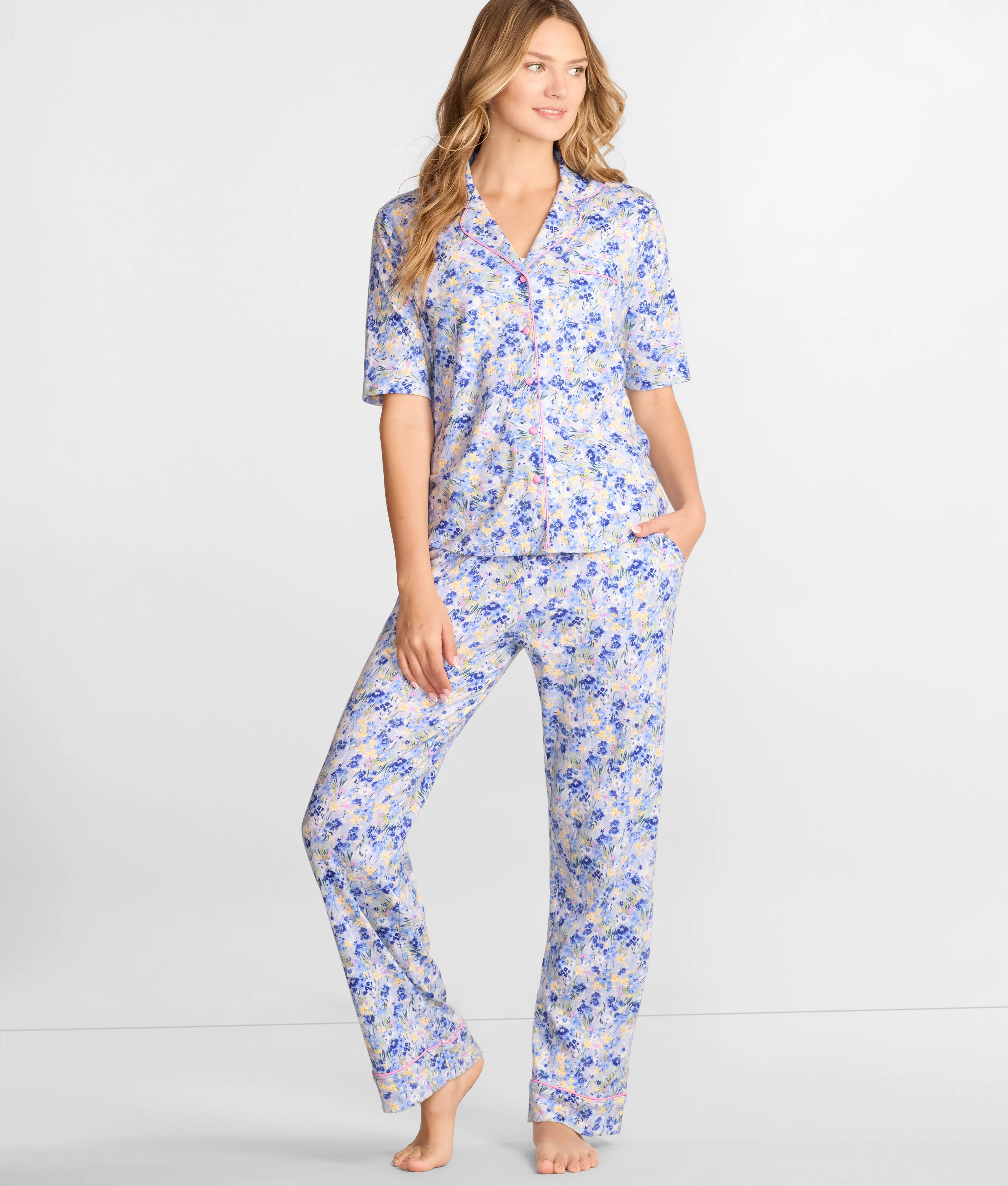 Notch Collar Elbow Sleeve Pajama Set - Image 10