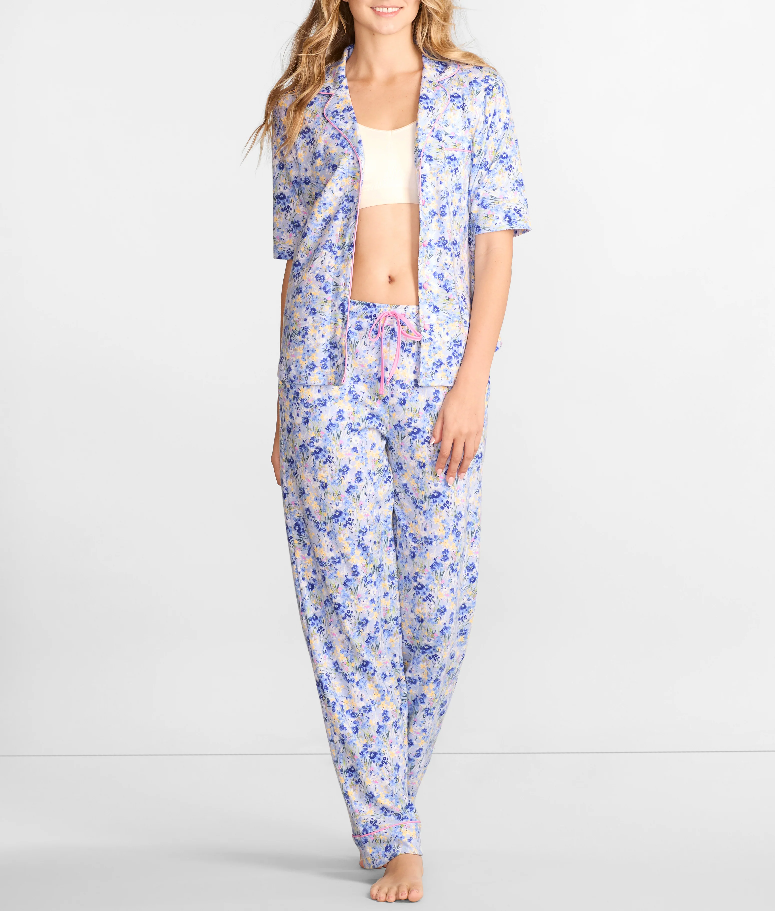 Notch Collar Elbow Sleeve Pajama Set - Image 11