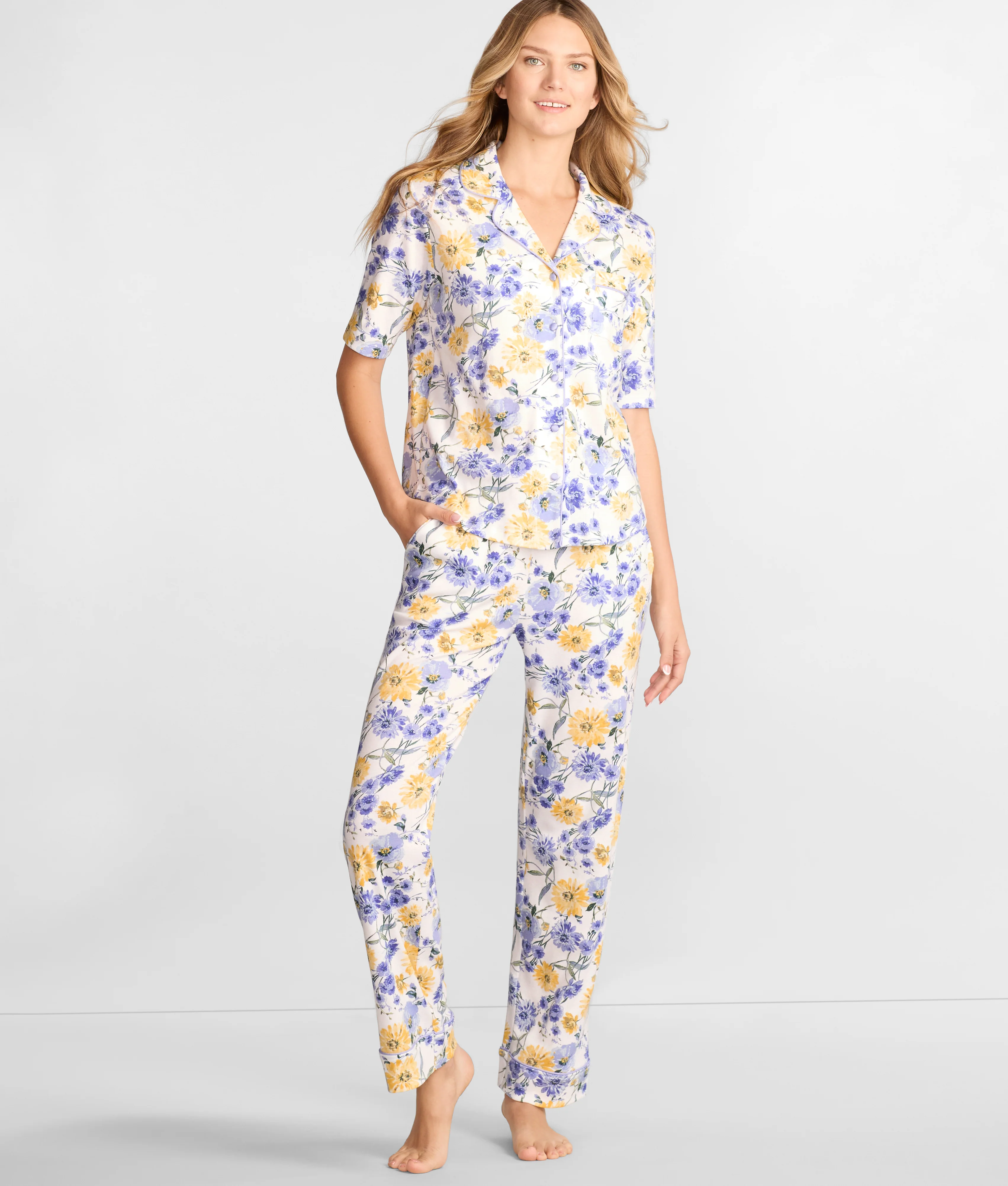 Notch Collar Elbow Sleeve Pajama Set - Image 14