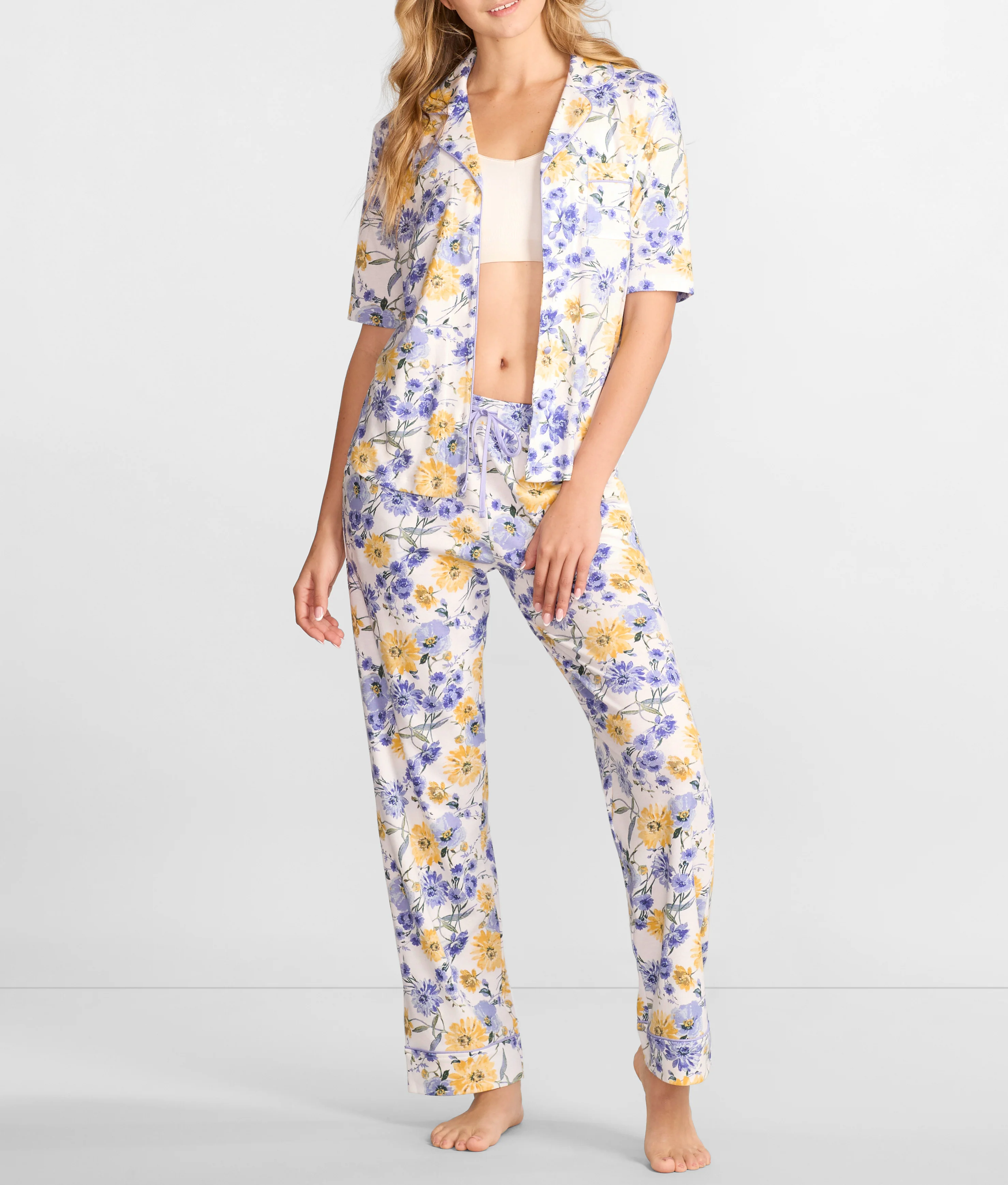 Notch Collar Elbow Sleeve Pajama Set - Image 15
