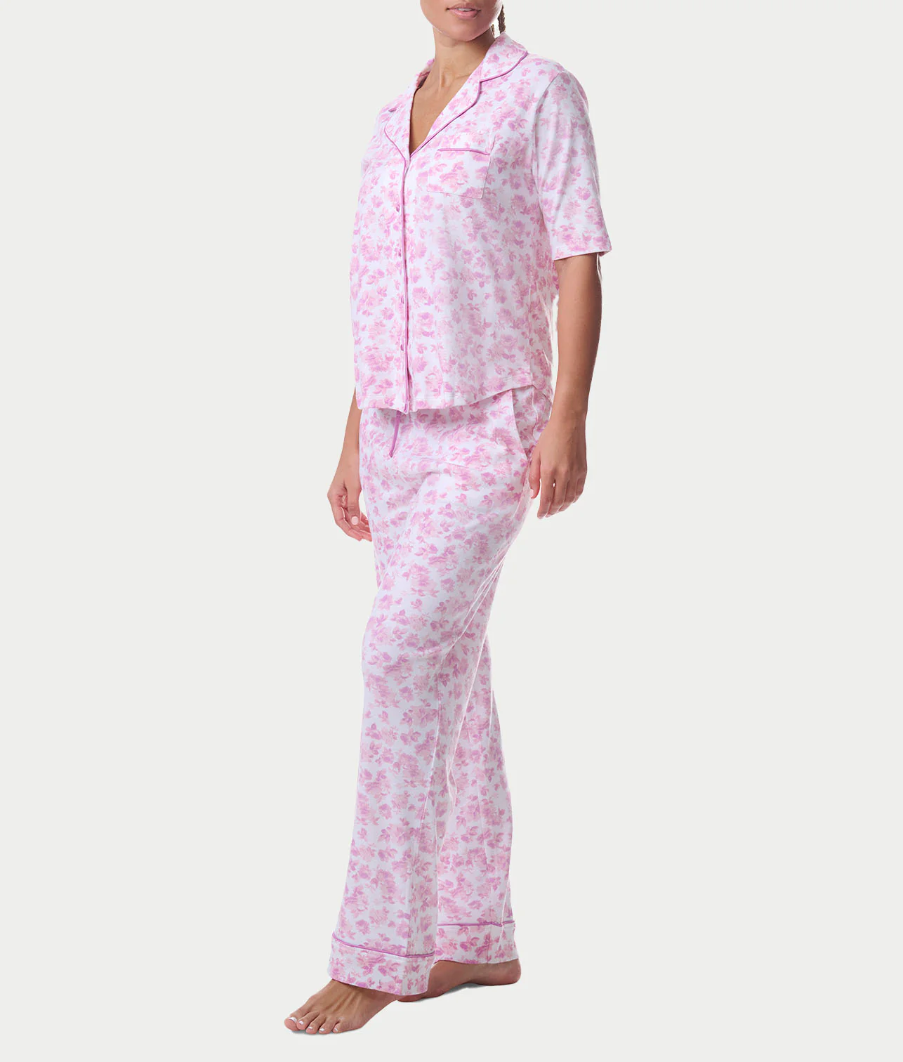 Notch Collar Elbow Sleeve Pajama Set - Image 20