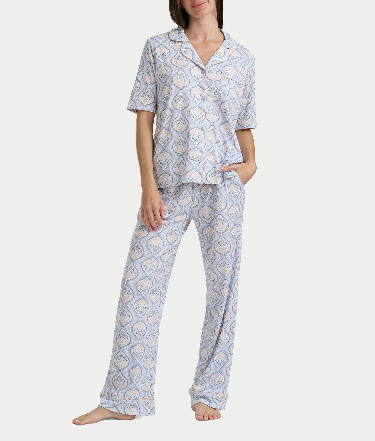 Notch Collar Elbow Sleeve Pajama Set - Image 22