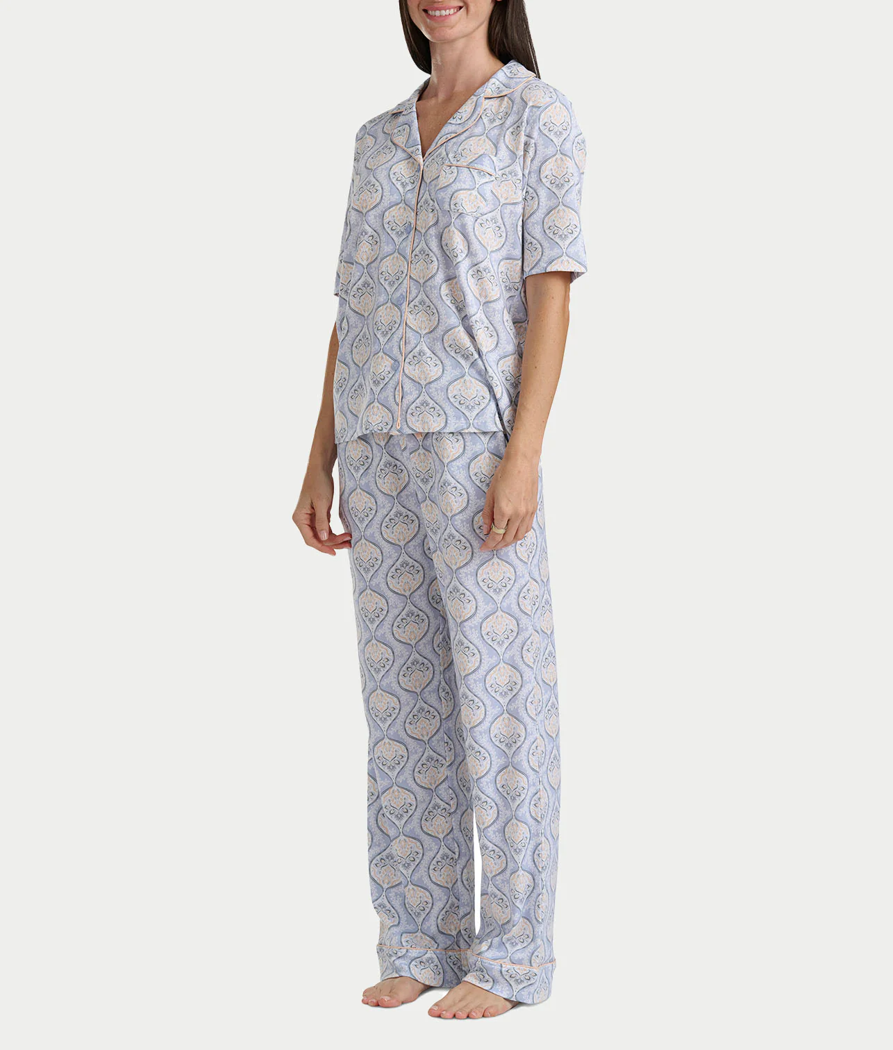 Notch Collar Elbow Sleeve Pajama Set - Image 25