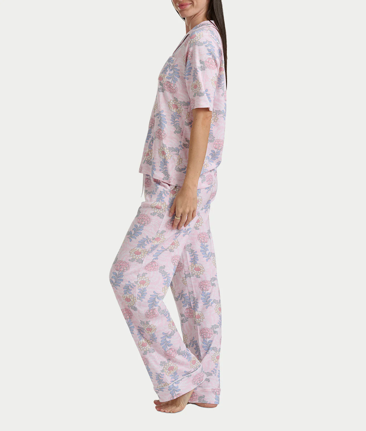 Notch Collar Elbow Sleeve Pajama Set - Image 3