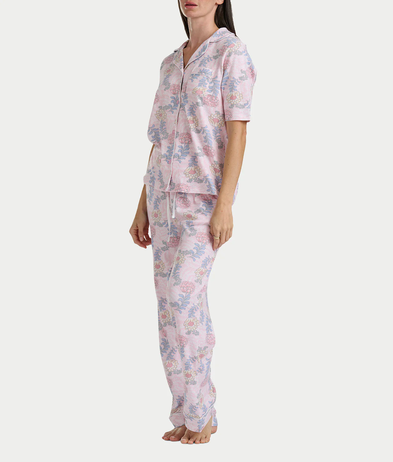 Notch Collar Elbow Sleeve Pajama Set - Image 4