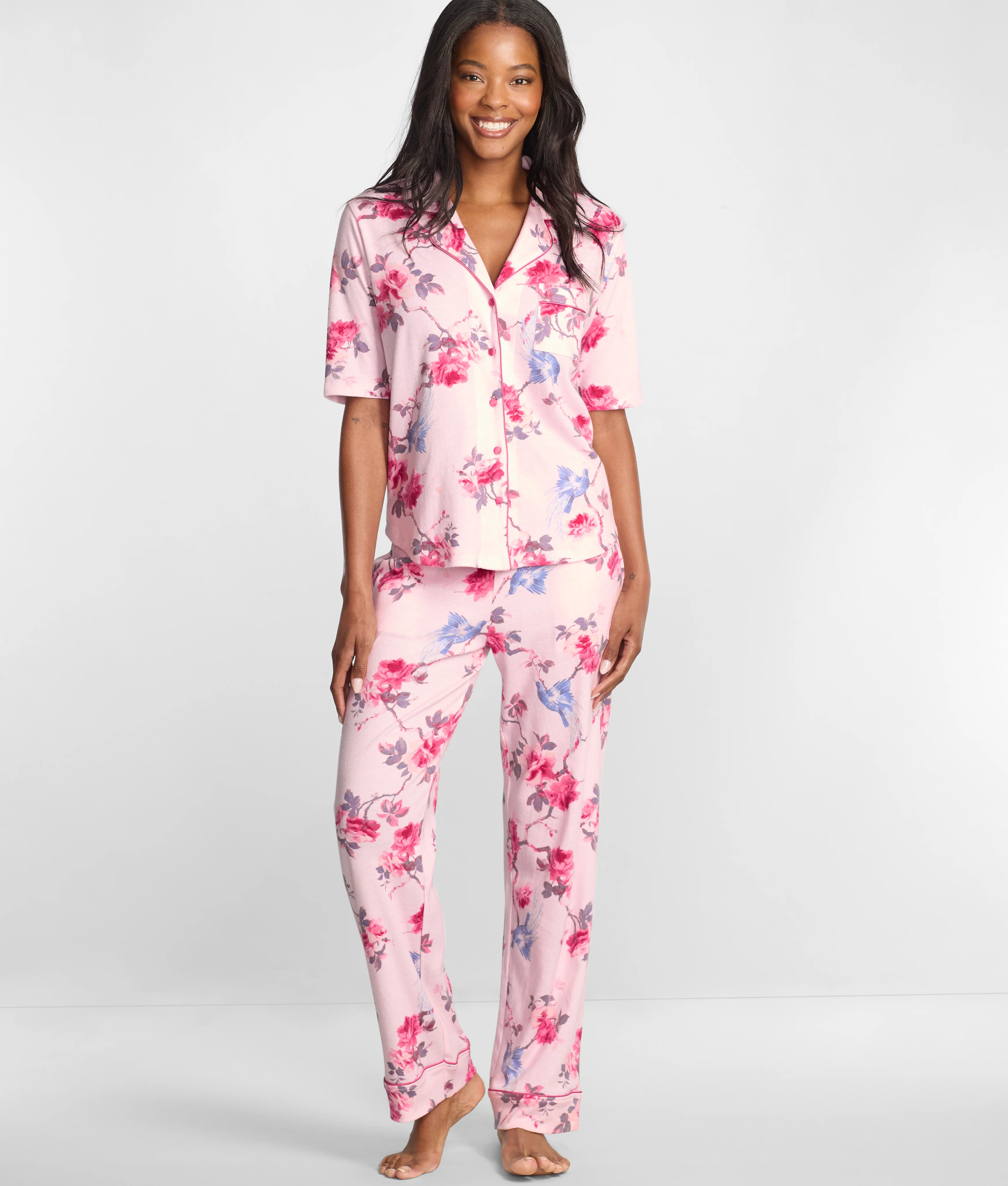 Notch Collar Elbow Sleeve Pajama Set - Image 6