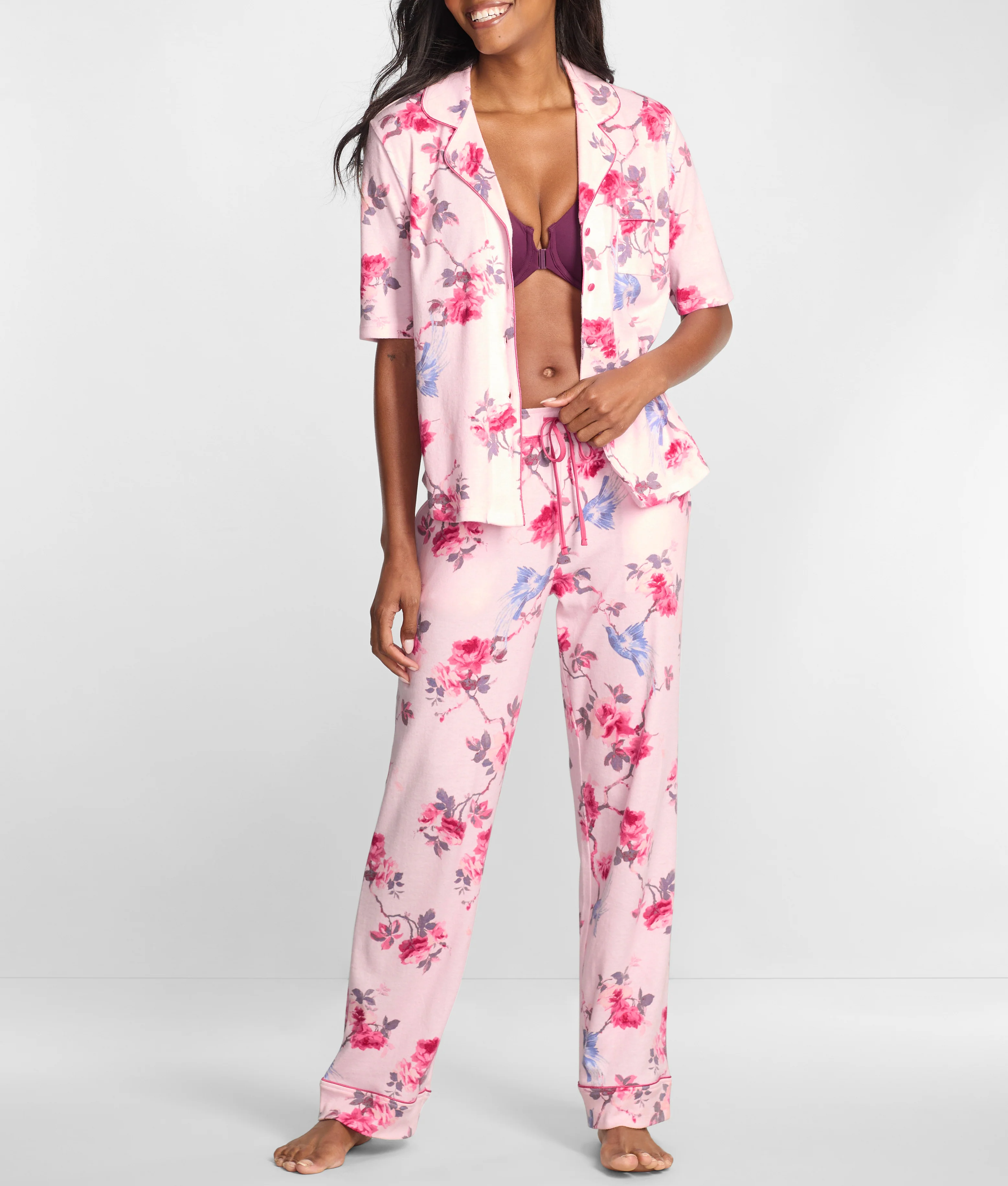 Notch Collar Elbow Sleeve Pajama Set - Image 7