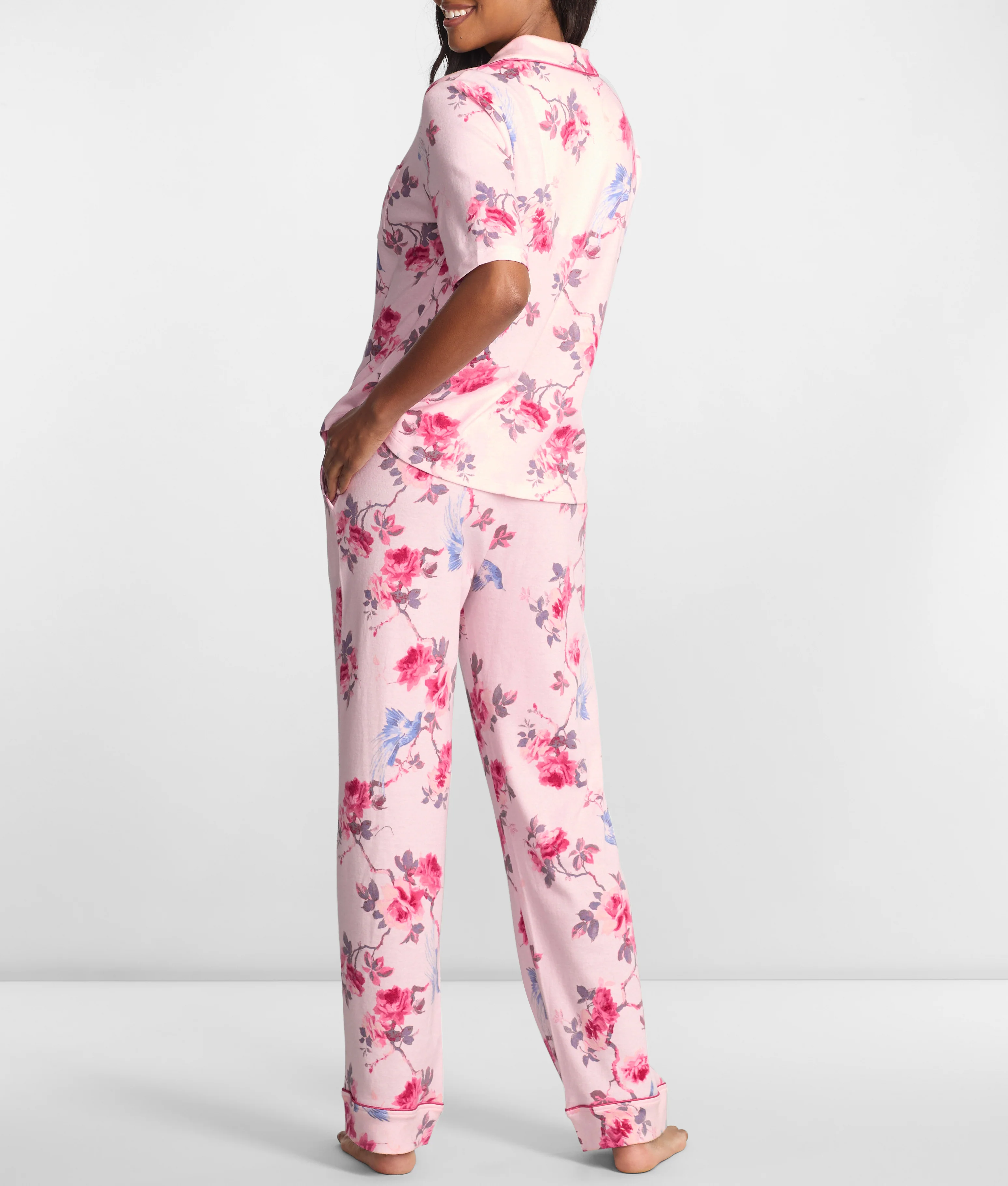 Notch Collar Elbow Sleeve Pajama Set - Image 8