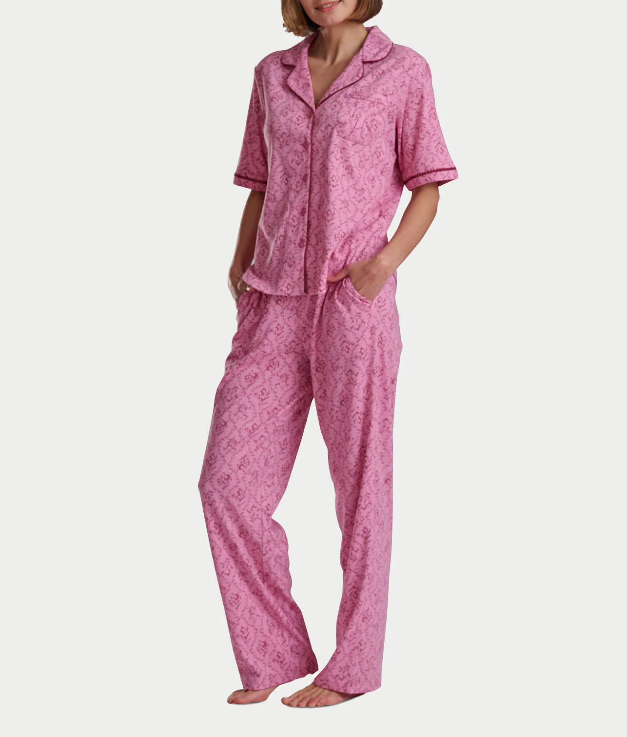 Romantic Fields Notch Collar Pajama Set with Lace - Image 4