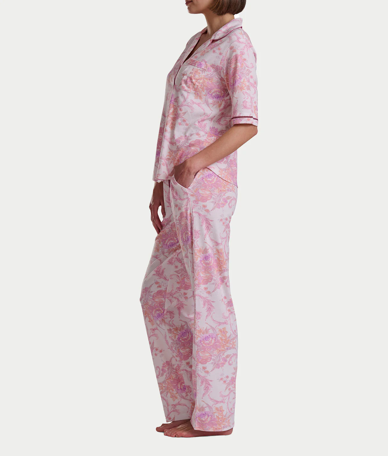 Petite Romantic Fields Notch Collar Pajama Set with Lace - Image 3