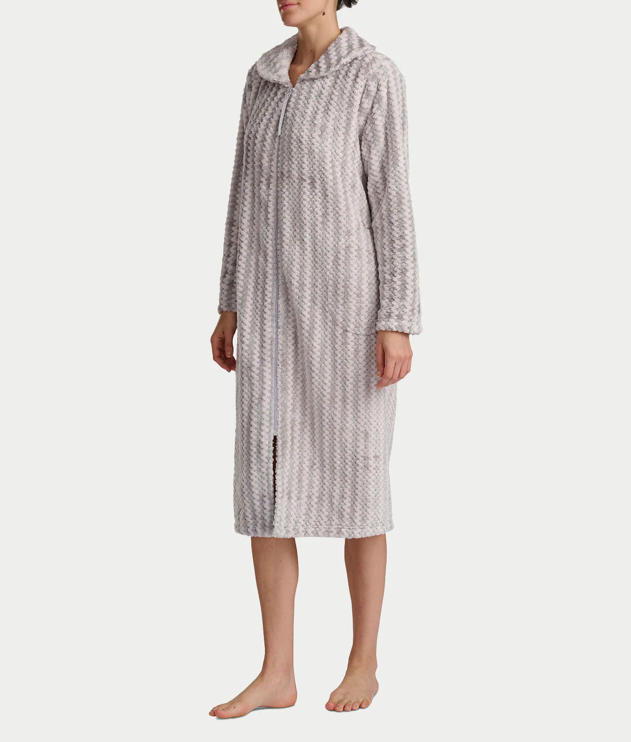 Plush Long Sleeve 47" Shawl Collar Zip Robe - Image 4