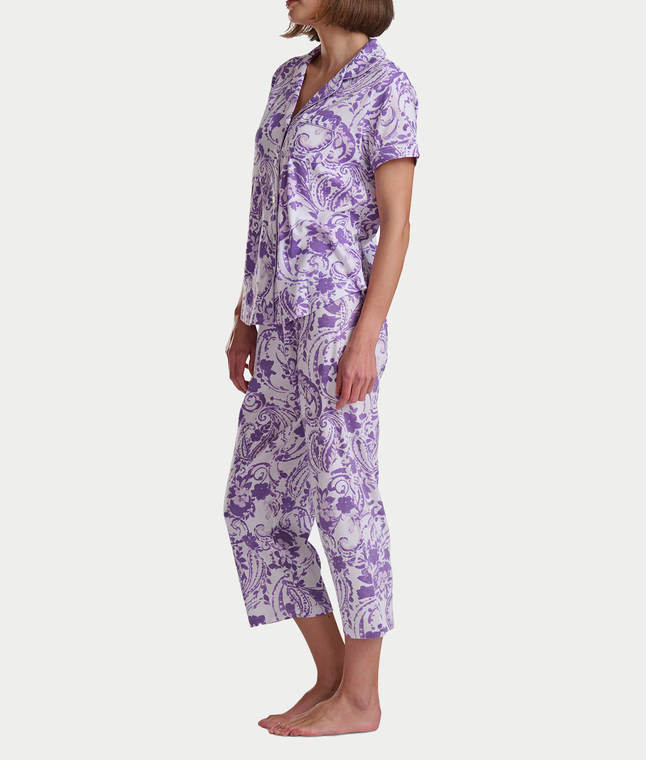 Paisley Fusion Girlfriend Knit Capri Pajama Set With Satin - Image 3