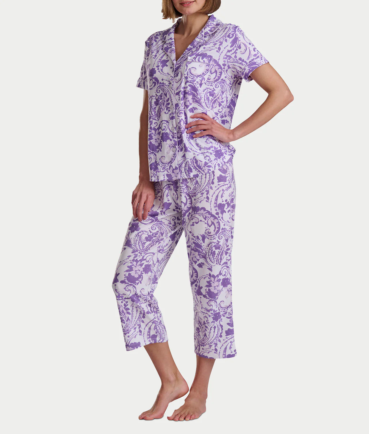Paisley Fusion Girlfriend Knit Capri Pajama Set With Satin - Image 4