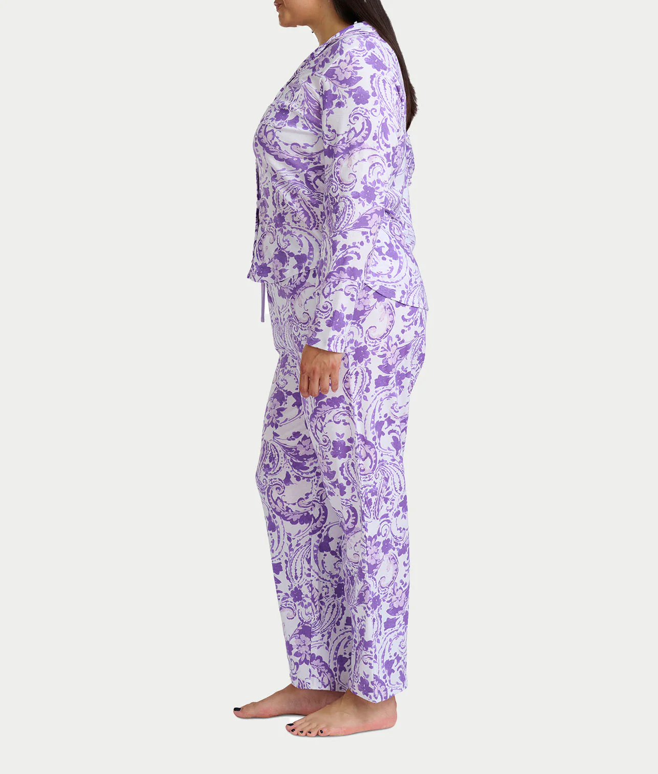 Paisley Fusion Knit Pajama Set with Satin - Image 3
