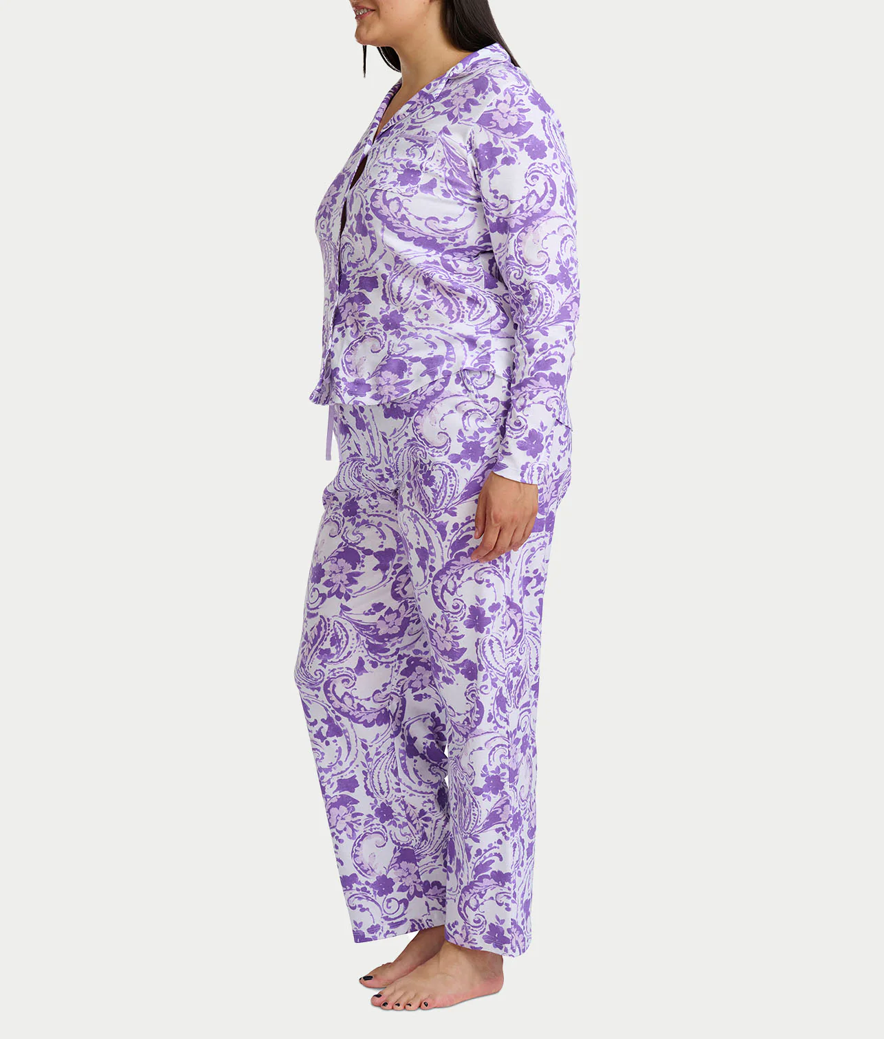 Paisley Fusion Knit Pajama Set with Satin - Image 4