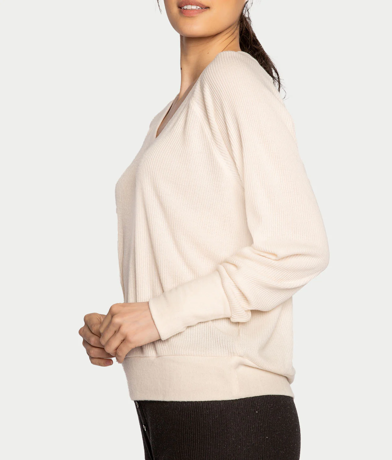 Textured Essentials Ribbed Long Sleeve Knit Top - Image 3