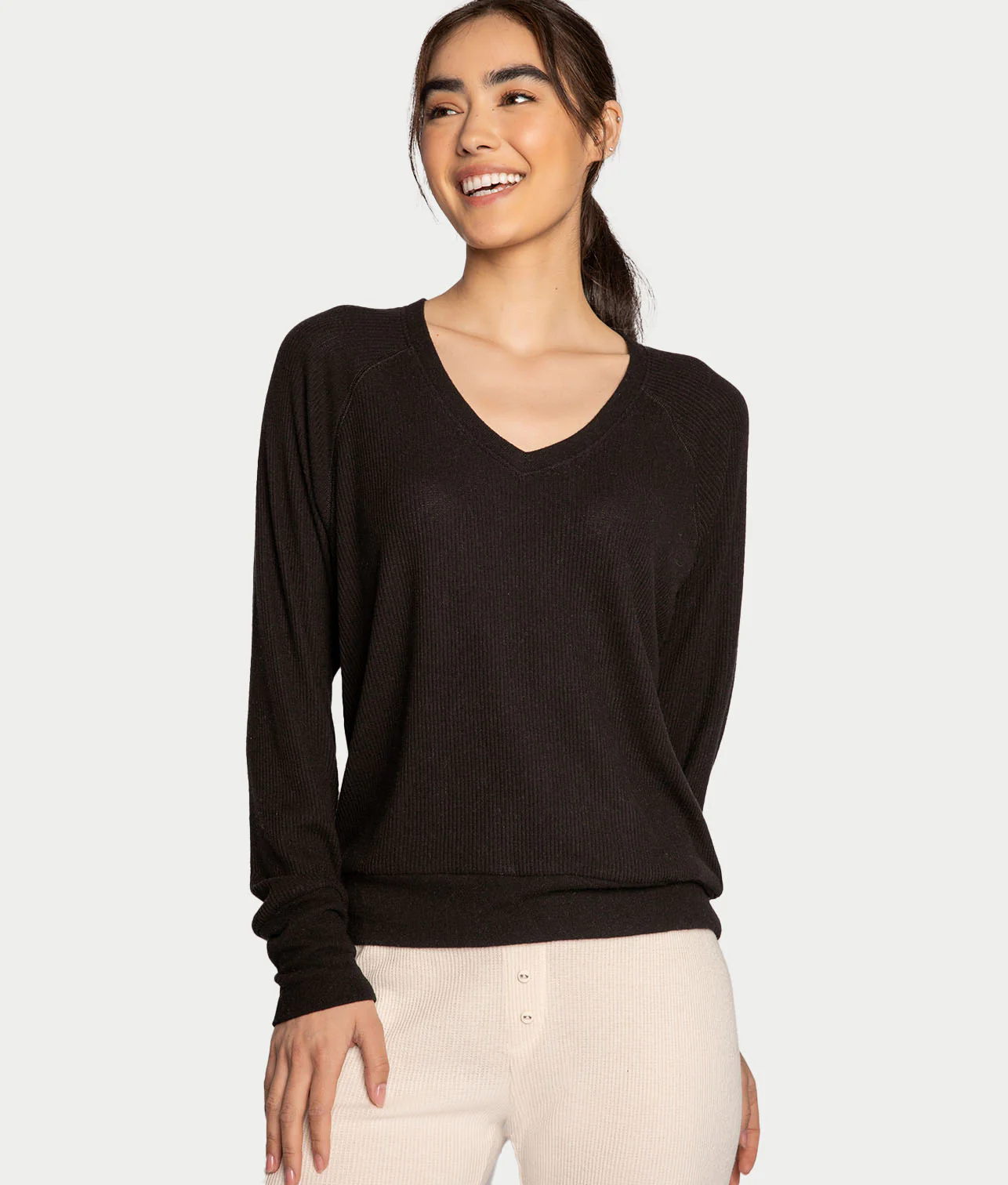 Textured Essentials Ribbed Long Sleeve Knit Top - Image 6