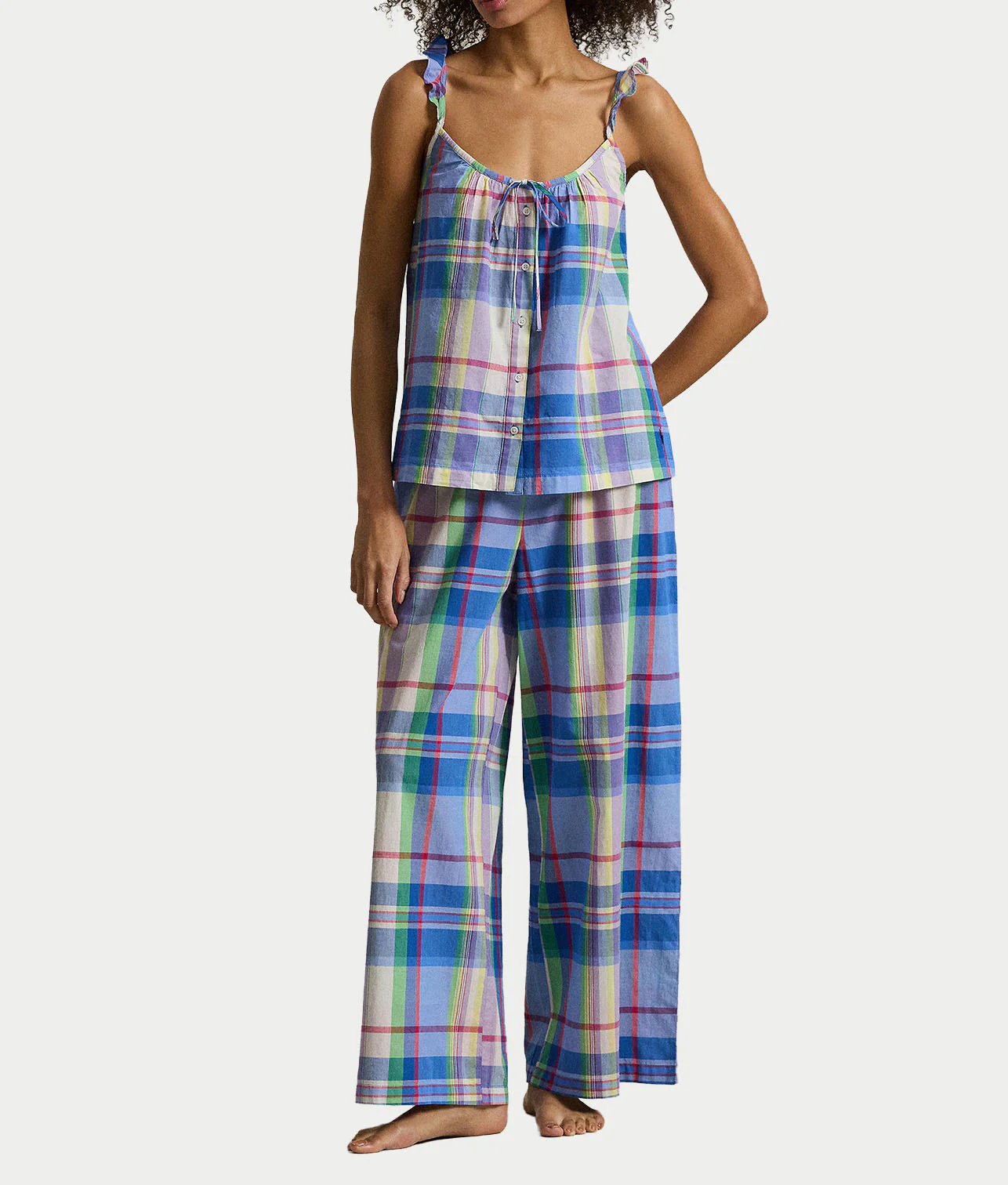 Madras Plaid Ruffle Cami Woven Pajama Set - Image 4
