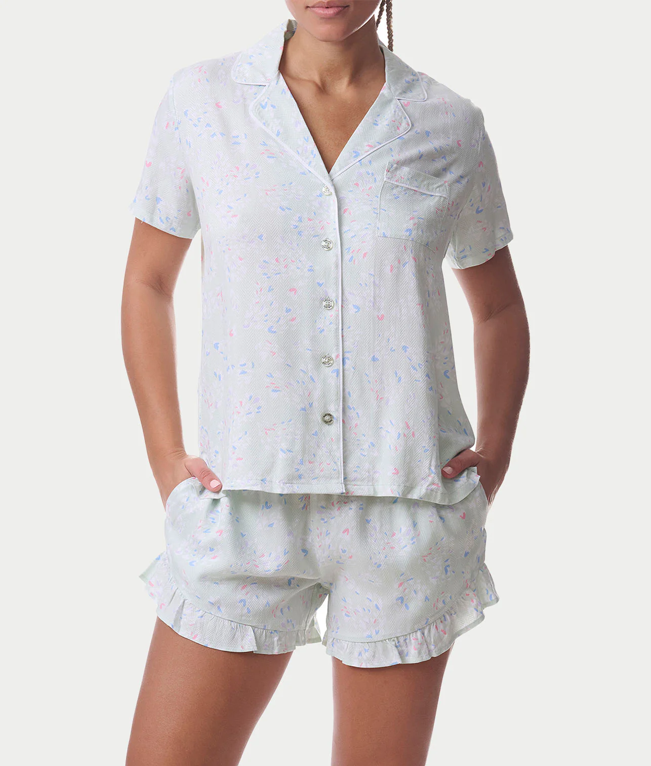 Notch Collar Woven Shorts Set - Image 4