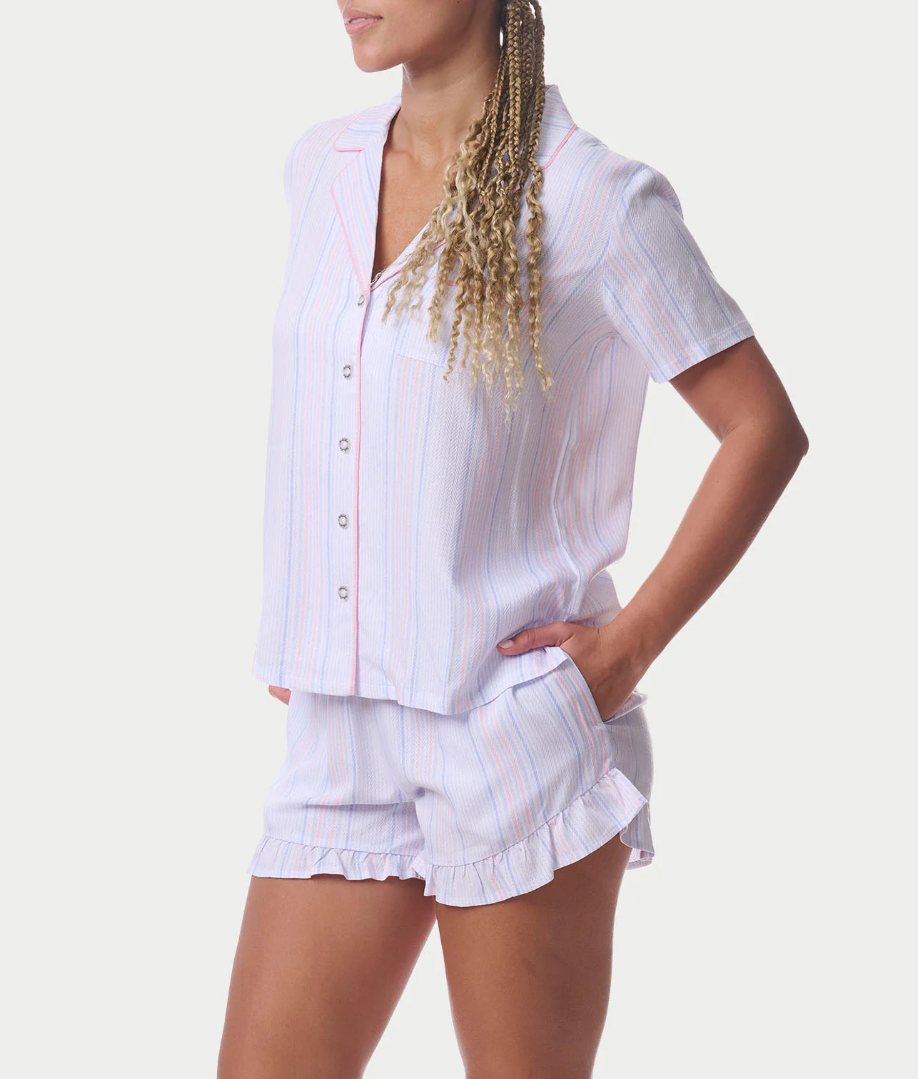 Notch Collar Woven Shorts Set - Image 9