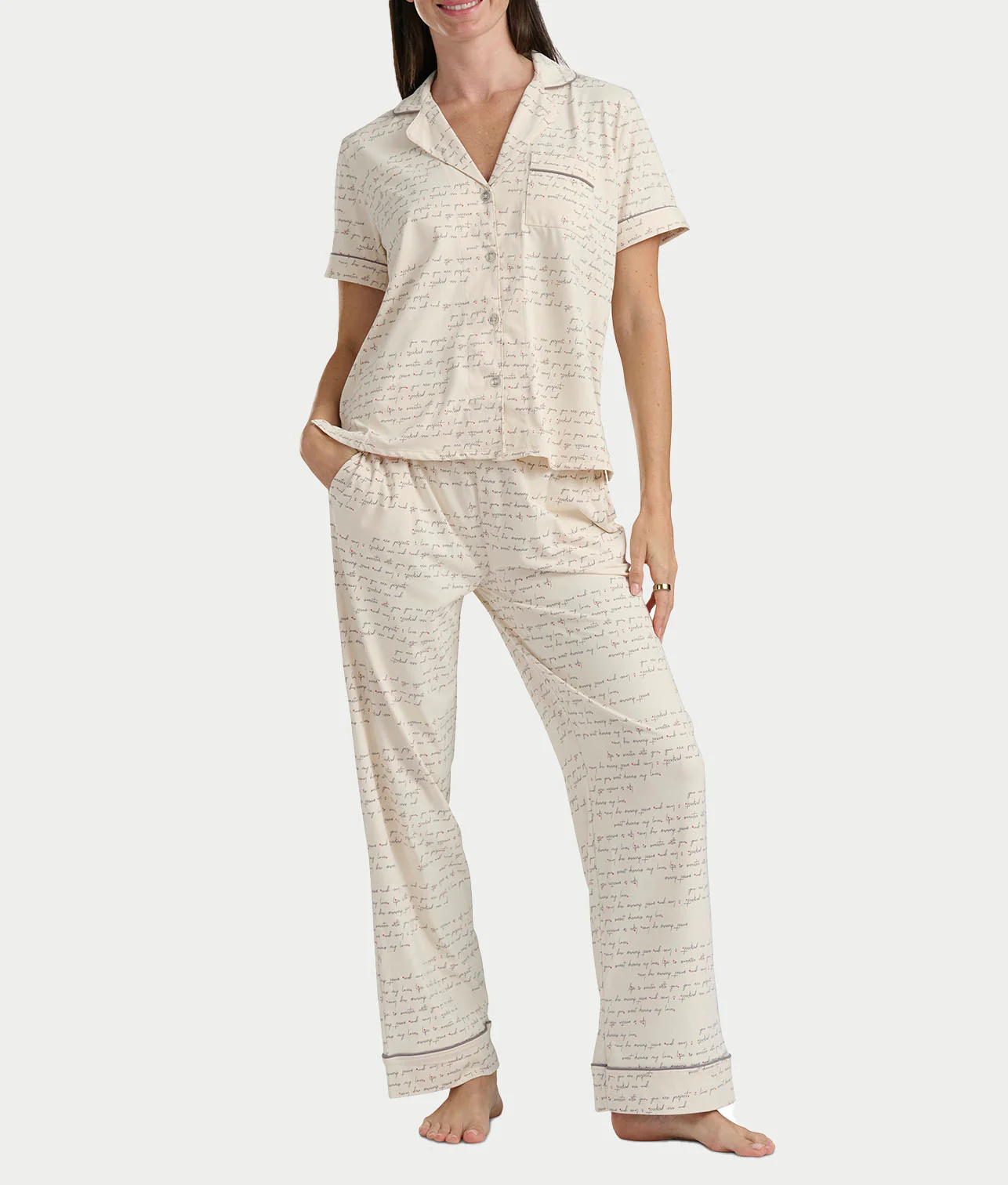 Brushed Jersey Knit Short Sleeve Top Pajama Set - Image 16