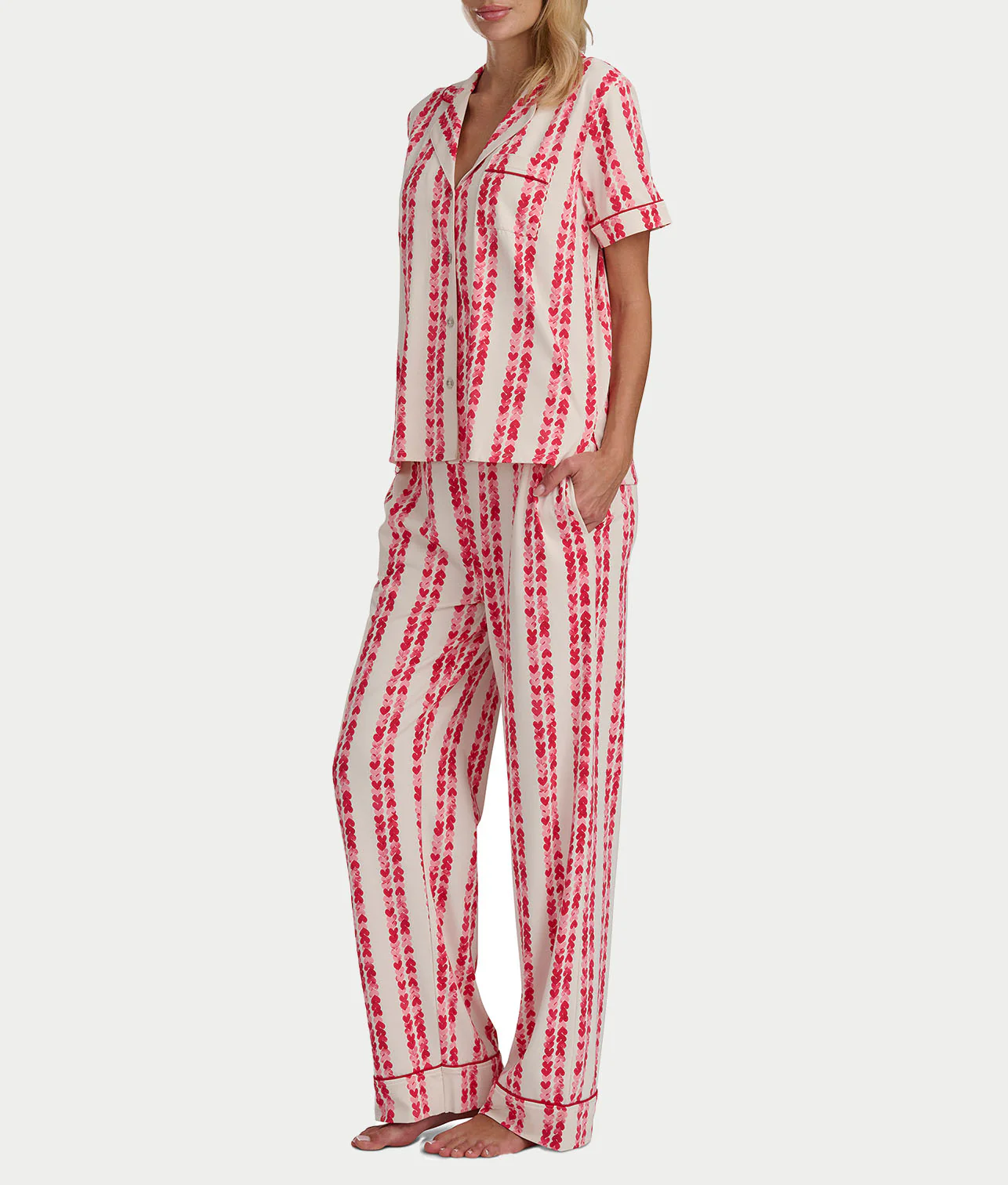 Brushed Jersey Knit Short Sleeve Top Pajama Set - Image 4