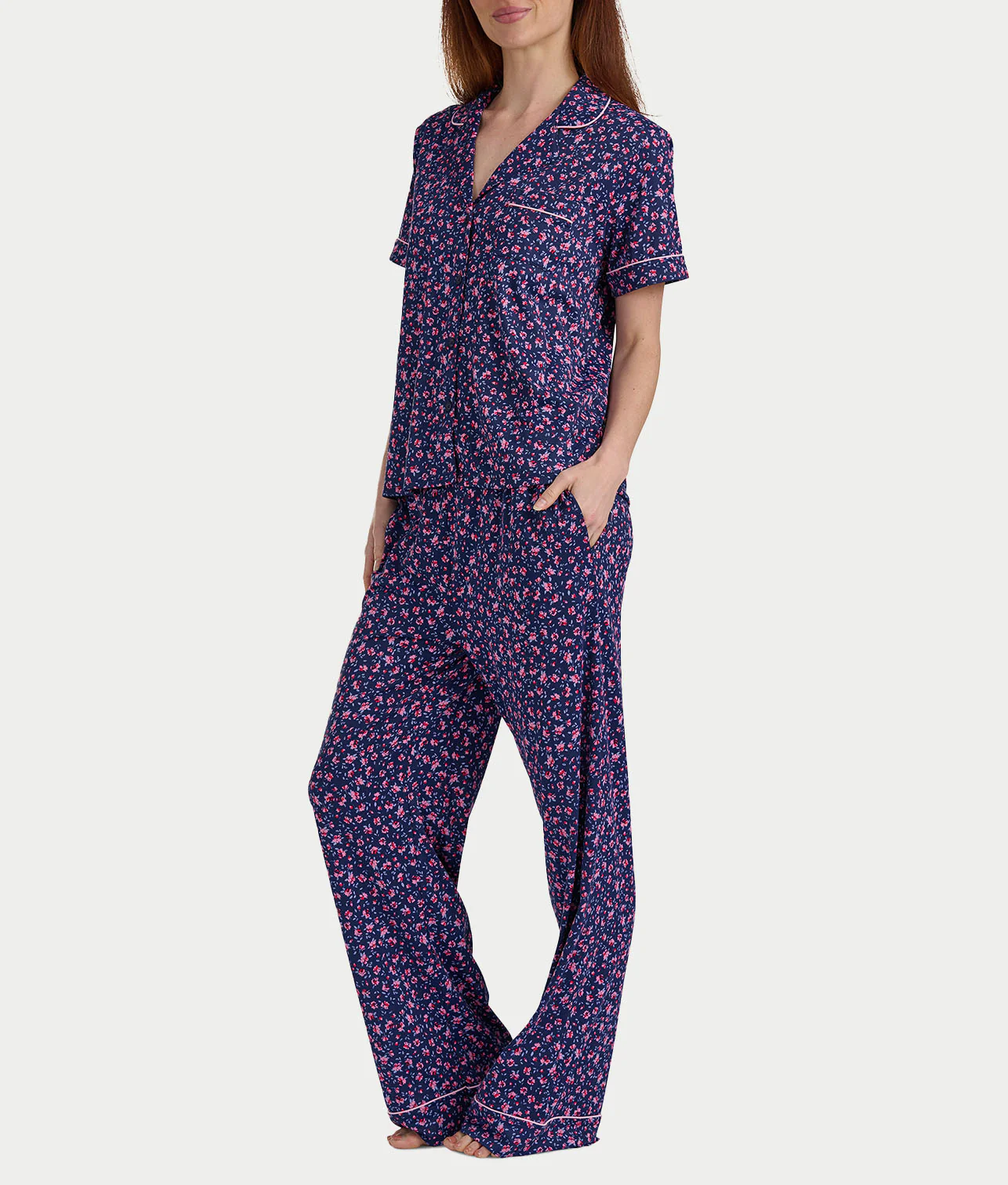 Brushed Jersey Knit Short Sleeve Top Pajama Set - Image 9