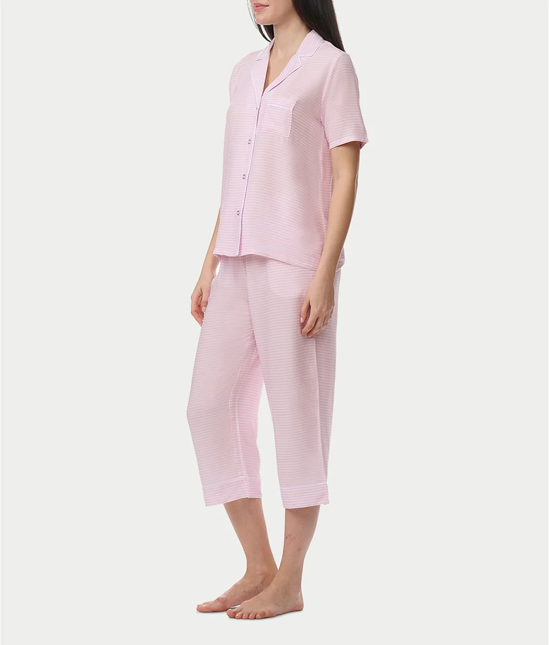 Notch Collar Woven Capri Pajama Set - Image 3