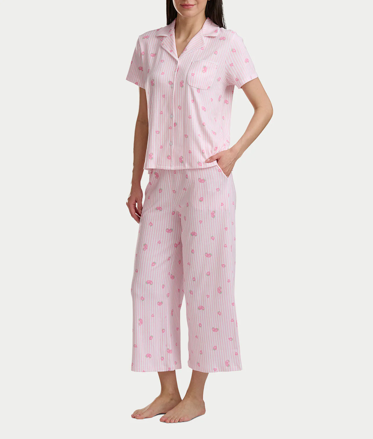 Notch Collar Knit Cropped Pajama Set - Image 4