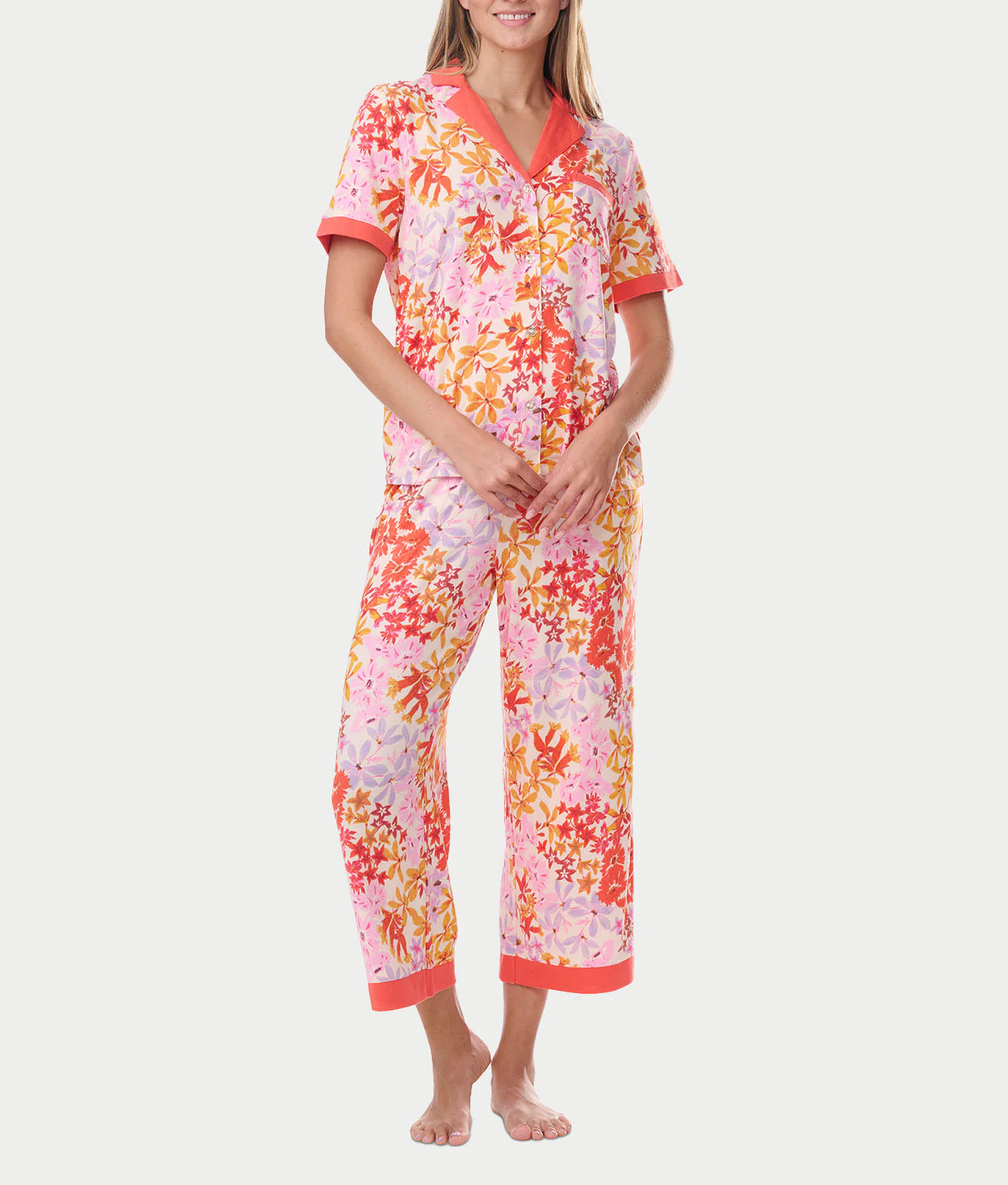 Notch Collar Knit Capri Pajama Set