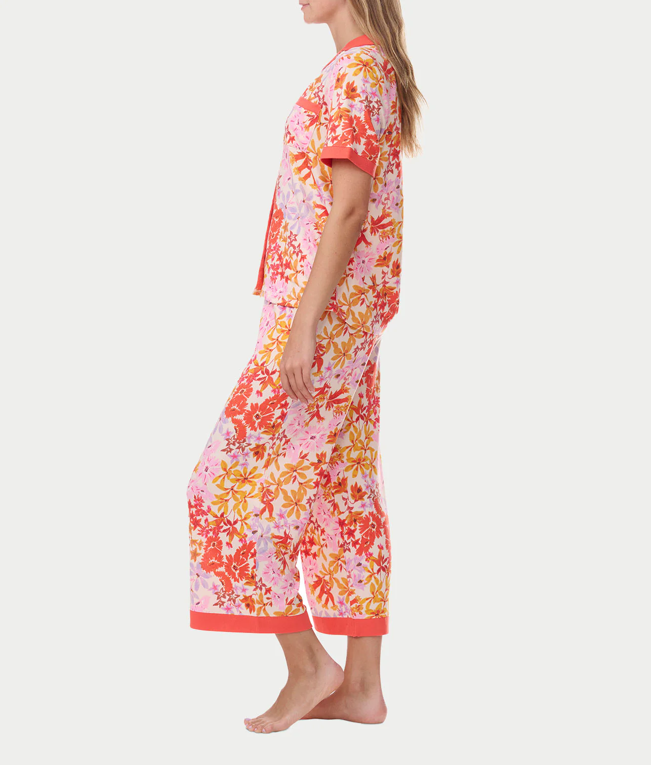 Notch Collar Knit Capri Pajama Set - Image 3