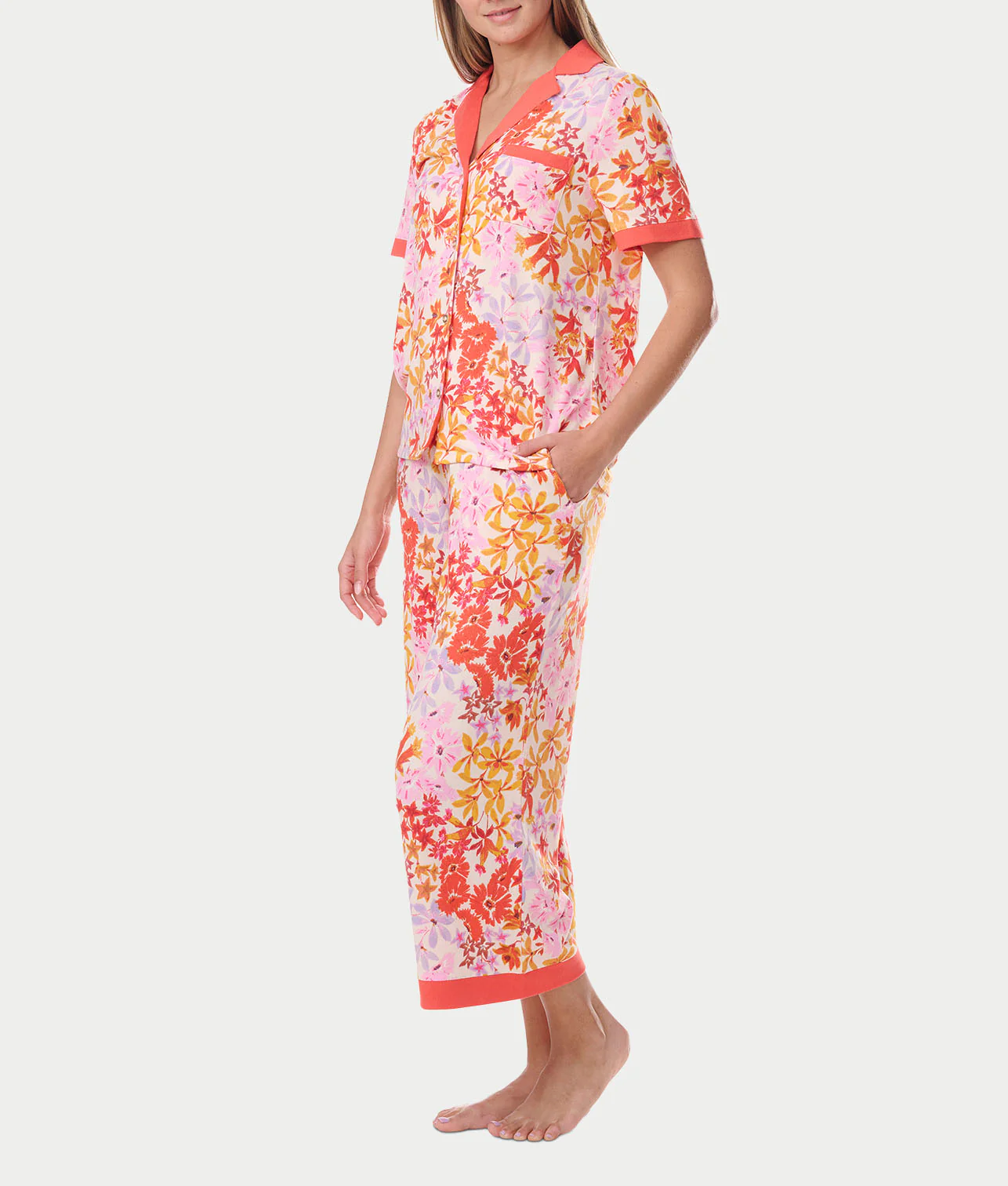 Notch Collar Knit Capri Pajama Set - Image 4
