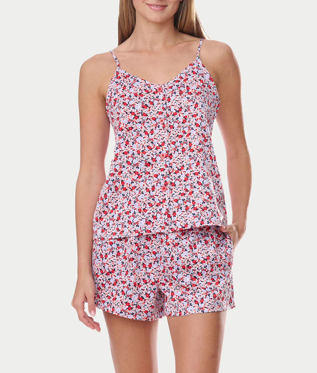 Floral Cami & Boxer Woven Pajama Set - Image 5
