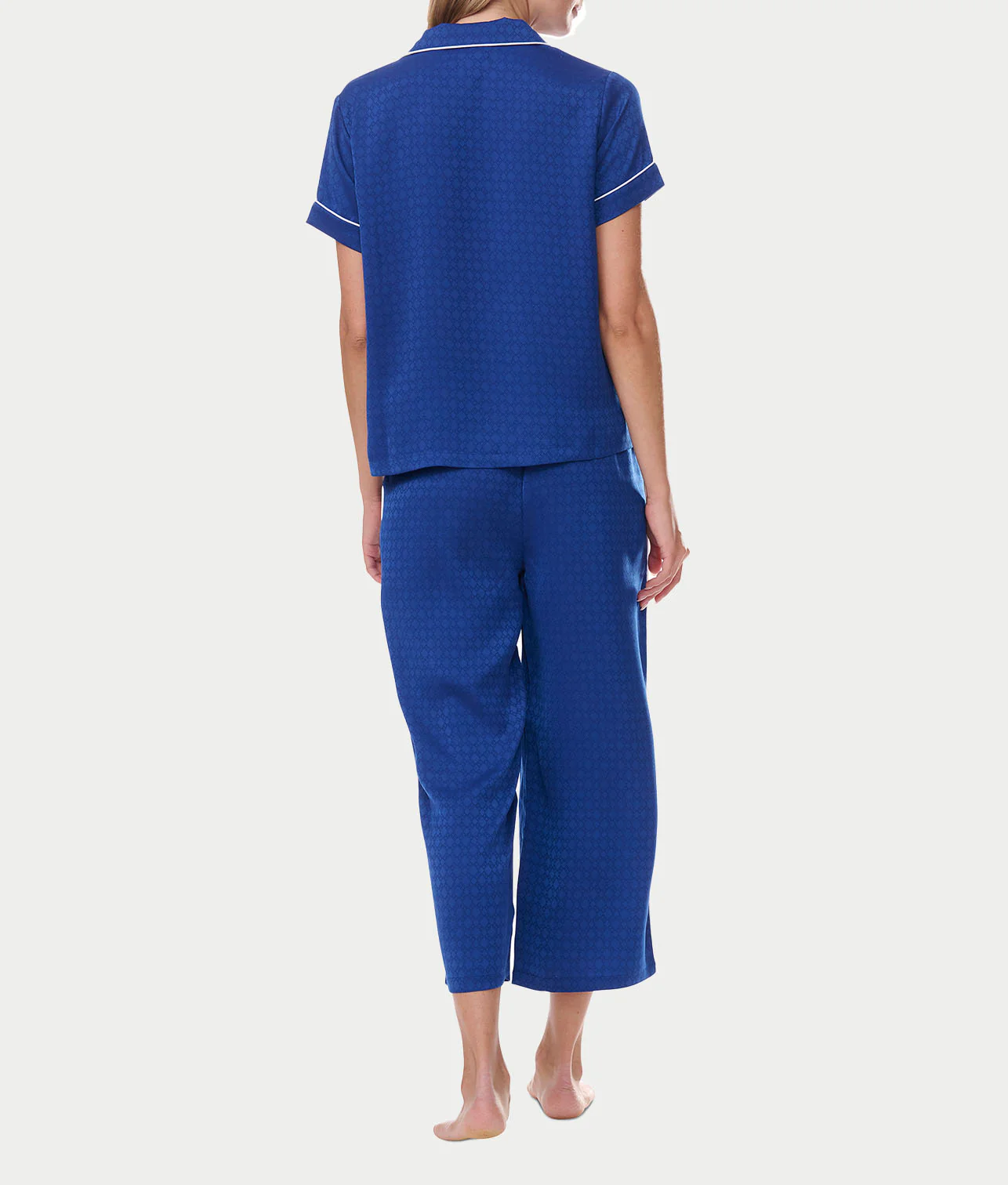 Notch Collar Cropped Woven Pajama Set - Image 8