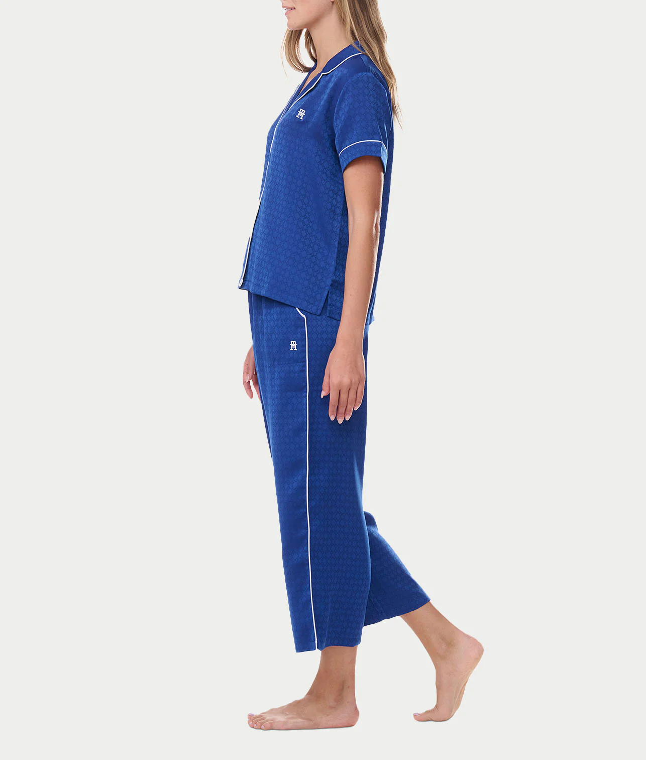 Notch Collar Cropped Woven Pajama Set - Image 9