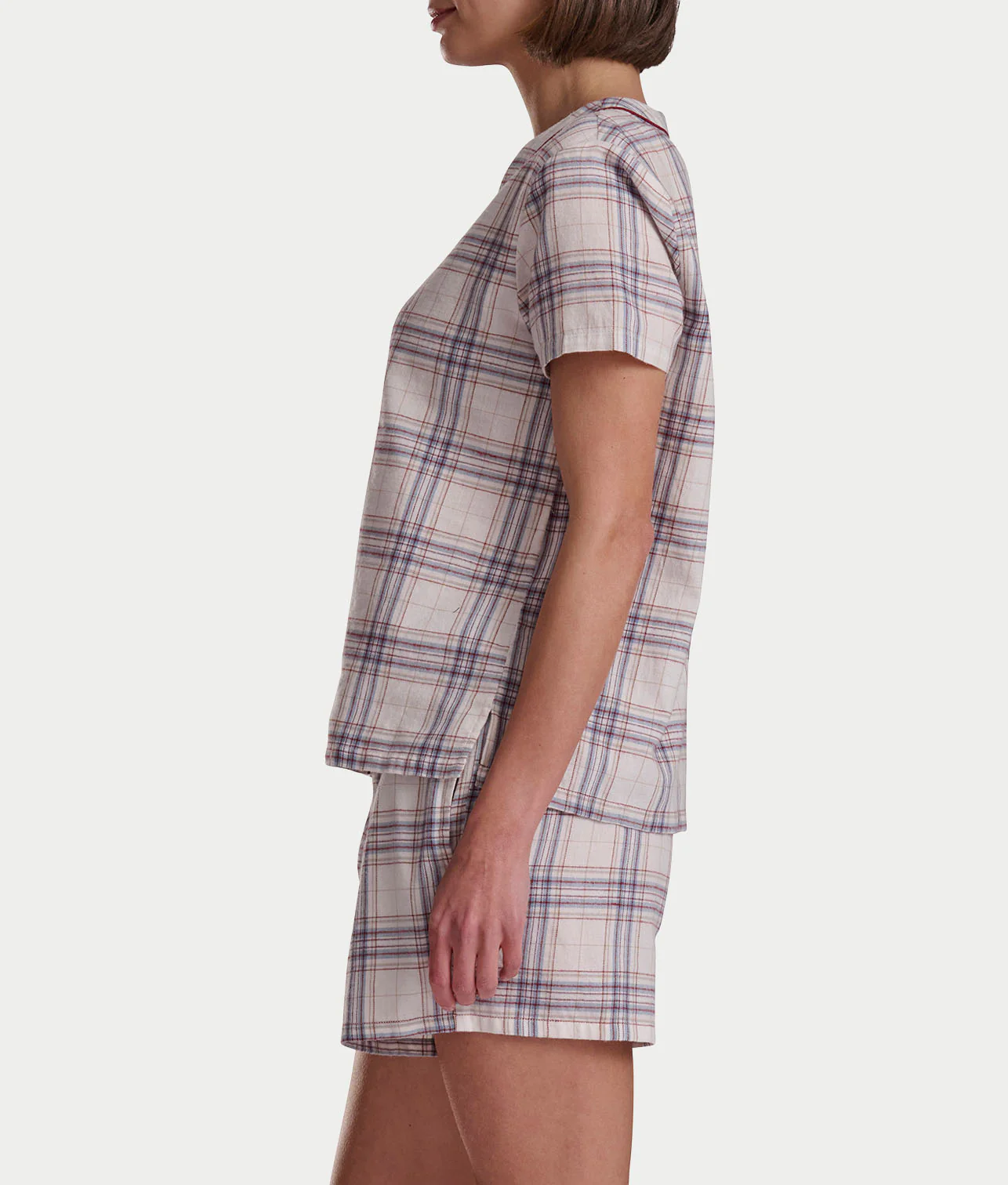 Short Sleeve Woven Plaid Boxer Pajama Set - Image 3